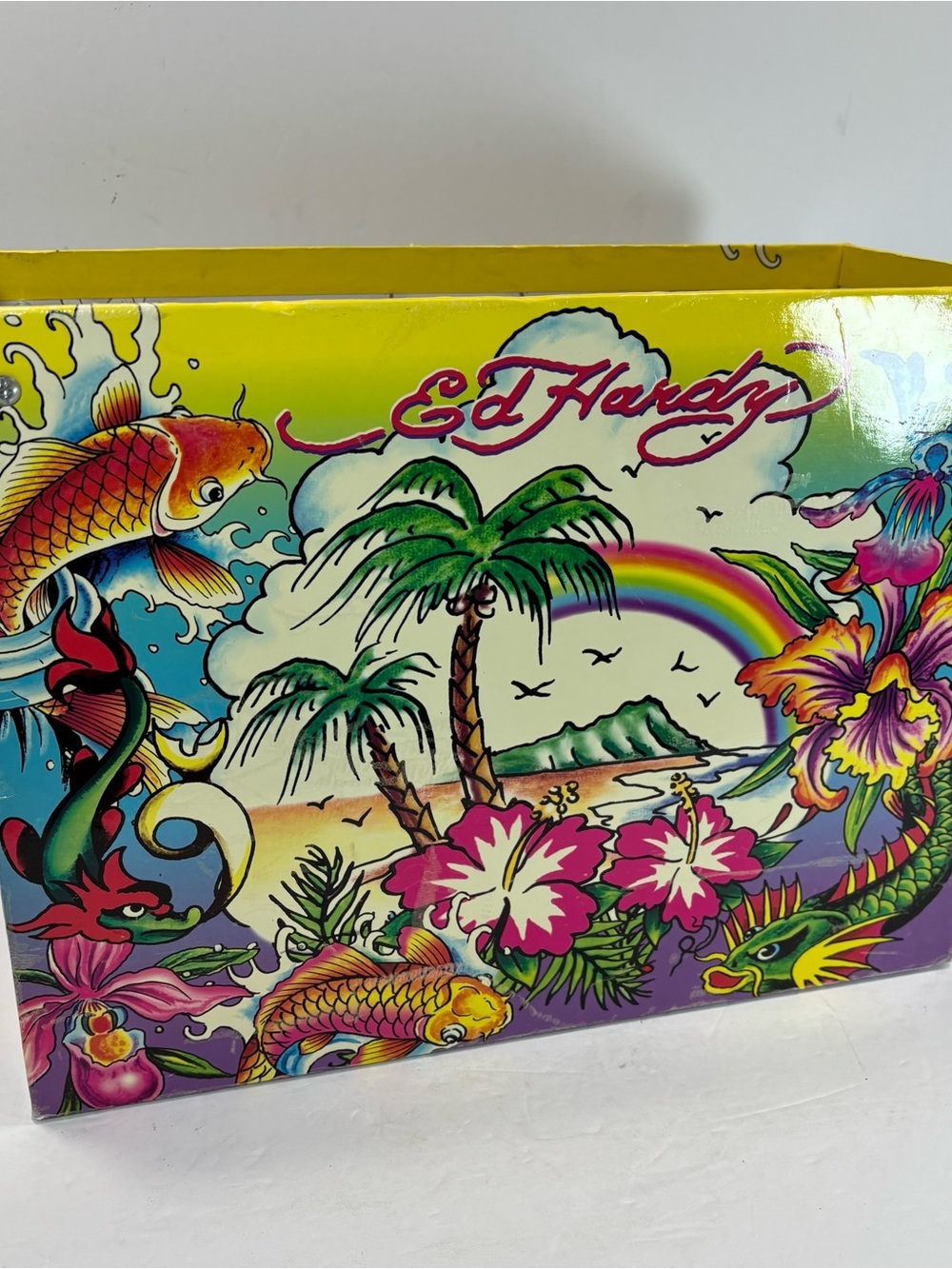 Ed Hardy x Lisa Frank Hanging File Box Tropical Tattoo Koi Dragon Rainbow Y2K